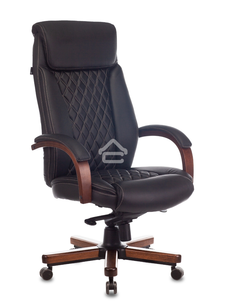 Кресло руководителя Бюрократ T-9924WALNUT черный, кожа, с подголов. крестовина металл/дерево