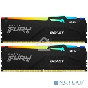 Оперативная память Kingston Fury Beast, DDR5, 64GB (2x32GB), 5200MHz, CL40, DIMM, с радиатором, RGB, черный