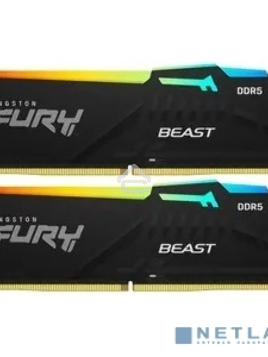 Оперативная память Kingston Fury Beast, DDR5, 64GB (2x32GB), 5200MHz, CL40, DIMM, с радиатором, RGB, черный