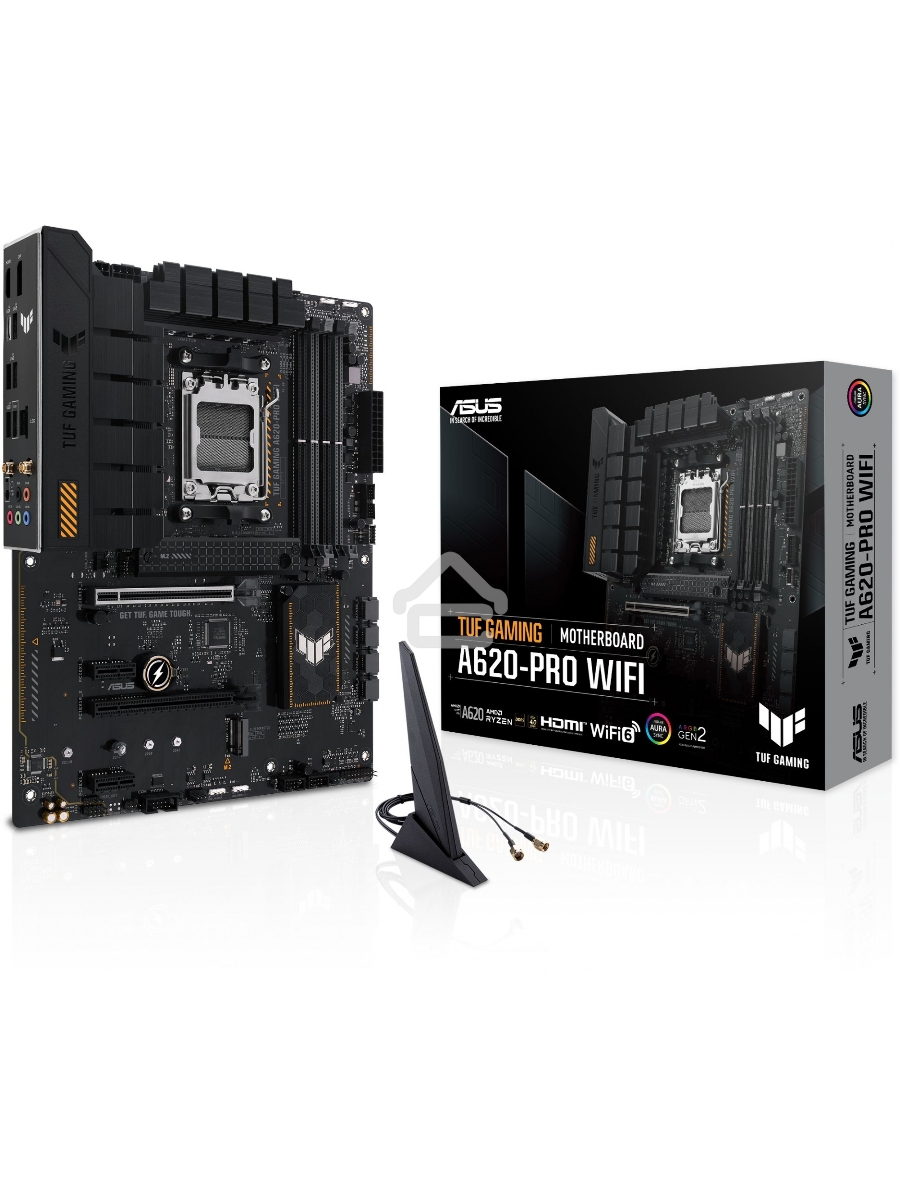 Материнская плата ASUS TUF GAMING A620-PRO WIFI, AM5, AMD A620, 4xDDR5, 4xSATA, 2xM.2, 1xPCI-E 4.0 x16, 1xPCI-E 3.0 x16, 2xPCI-E x1, 1xHDMI, 1xDP, 1x 2.5Gb LAN, 3xUSB-A 2.0, 2xUSB-A 3.2 Gen 2, 1xUSB-C 3.2 Gen 1, 5x3.5 мм, 7.1, ATX