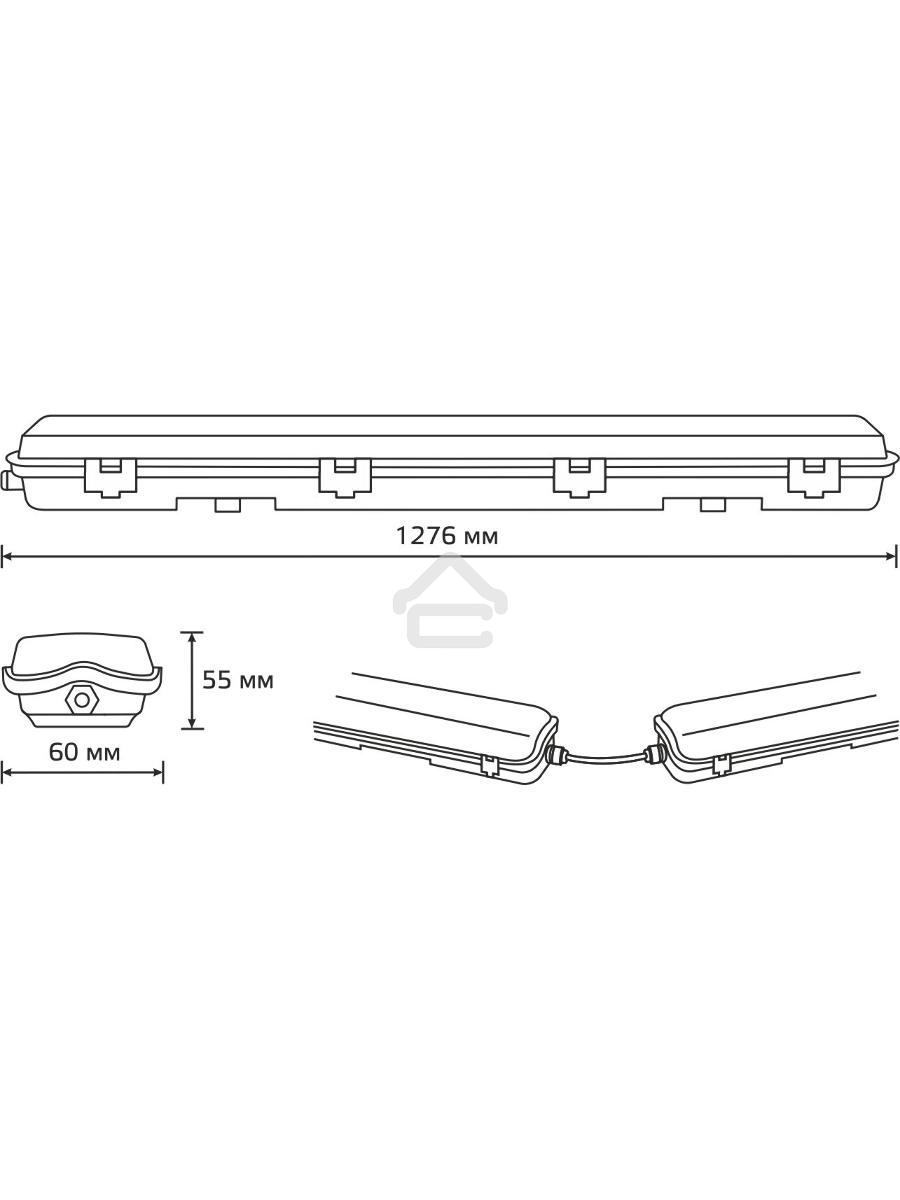 Светильник линейный Gauss СПП-Т8-G13 LITE 220-230V IP65 1276*60*55мм для LED ламп 1х1200мм 1/16