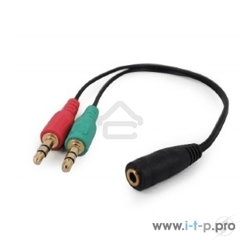 Кабель аудио сигнала Cablexpert, Jack3.5 нушники + 3.5 микрофон-> Jack3.5 4pin, длина 20 см, черный