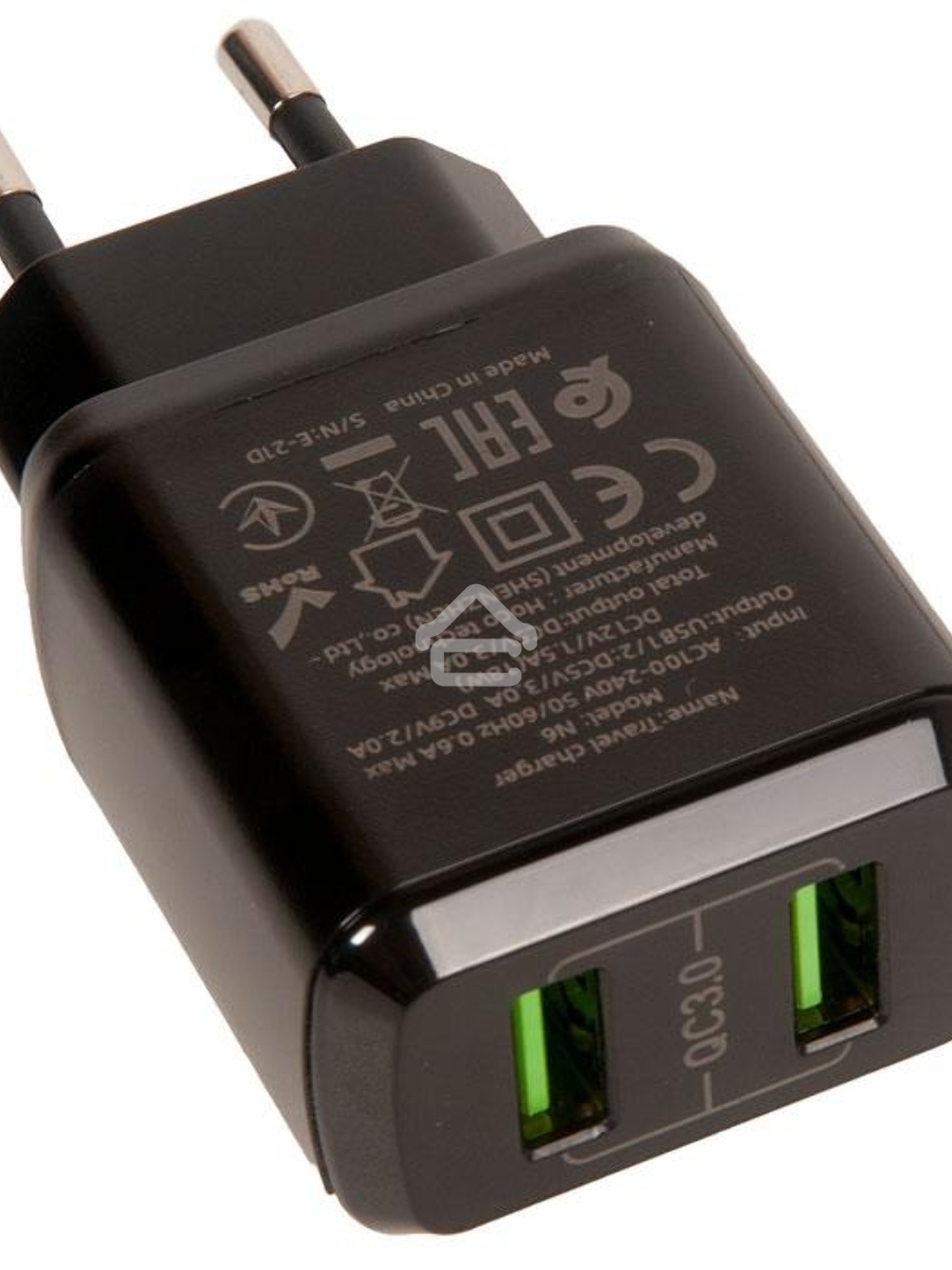 Зарядное устройство HOCO N6 Charmer QC3.0, 18W, два порта USB, 5V, 3.0A, черный