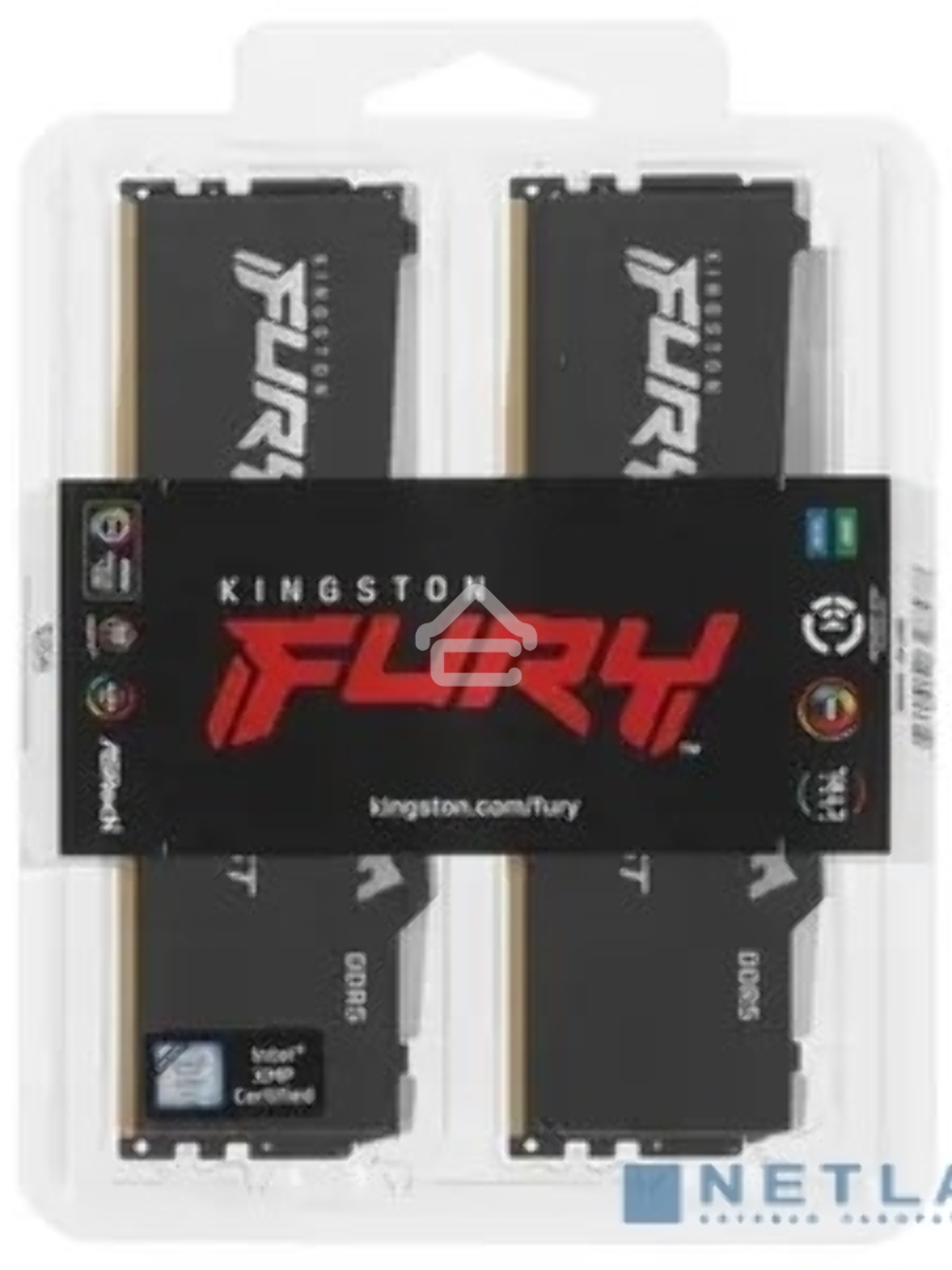 Оперативная память Kingston Fury Beast, DDR5, 64GB (2x32GB), 5200MHz, CL40, DIMM, с радиатором, RGB, черный