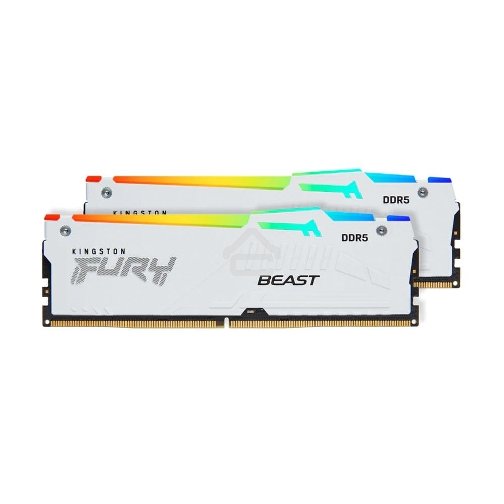 Оперативная память Kingston Fury Beast, DDR5, 32Gb (2x16Gb), 5200MHz, CL40, DIMM, с радиаторами, RGB, белый