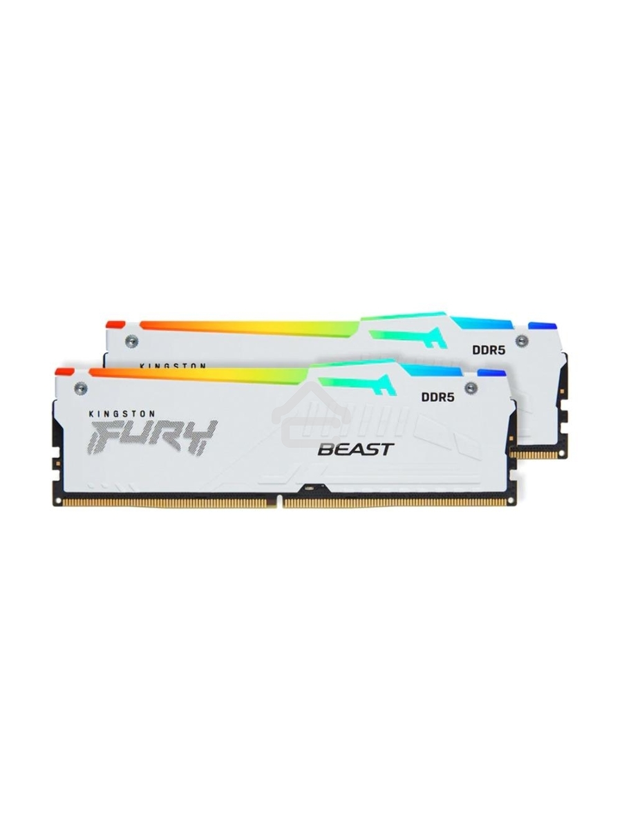 Оперативная память Kingston Fury Beast, DDR5, 32GB (2x16GB), 5200MHz, CL40, DIMM, с радиаторами, RGB, белый