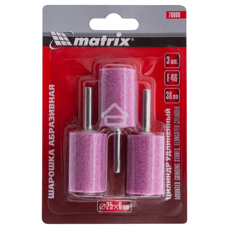 Шарошка абразивная Matrix, цилиндр удлин., 25 x 38 мм, хвостовик 6 мм, F46, 3шт.