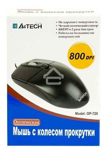 Мышь проводная A4Tech OP-720 черный, 1000 dpi, PS/2, кнопки - 3