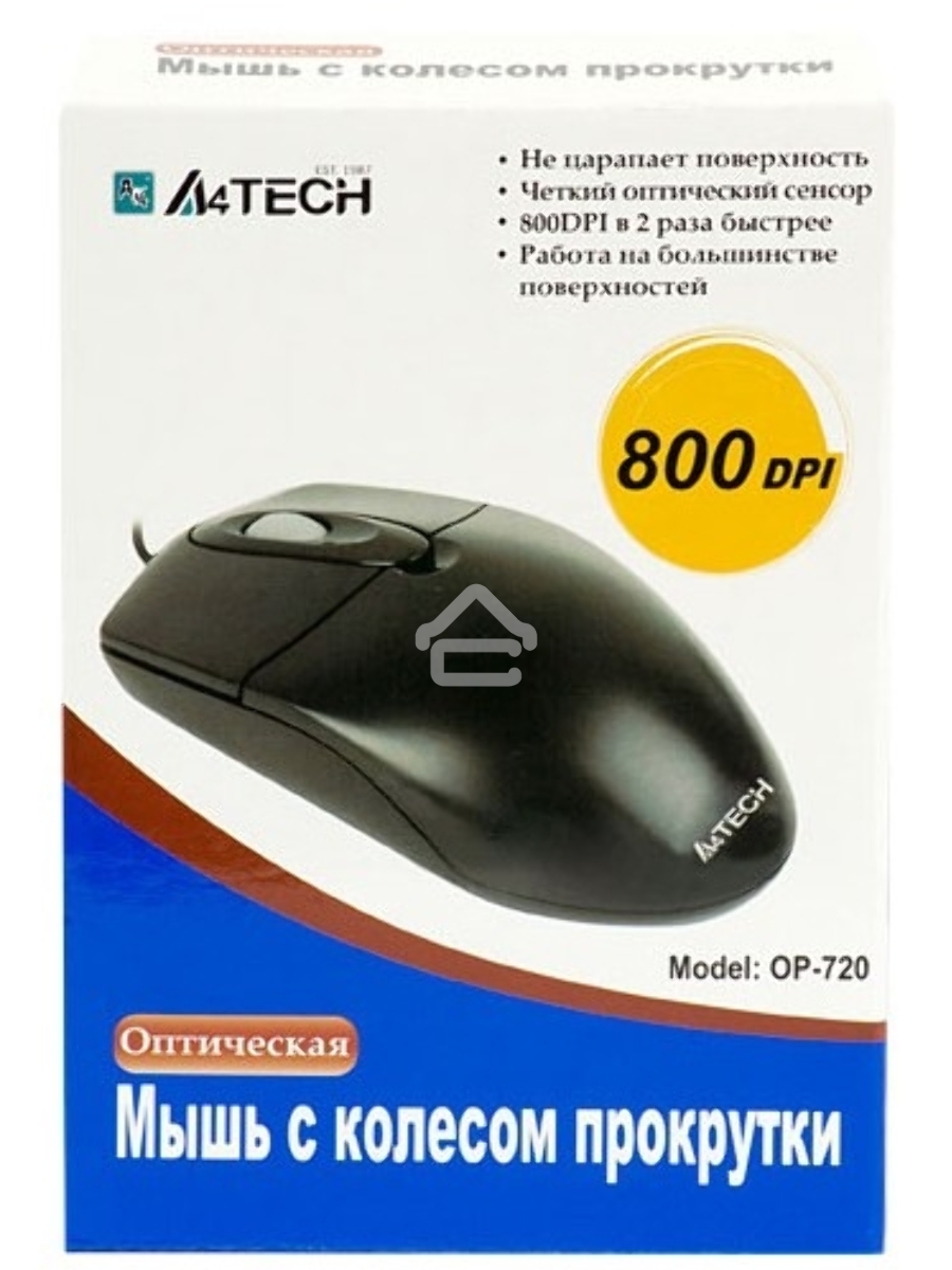 Мышь проводная A4Tech OP-720 черный, 1000 dpi, PS/2, кнопки - 3