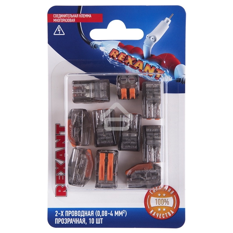 Соединительная клемма многоразовая, 2-х проводная, прозрачная (0,08-4 мм²), (10шт.) Rexant