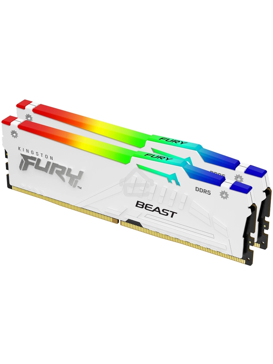 Оперативная память Kingston Fury Beast, DDR5, 32GB (2x16GB), 5200MHz, CL40, DIMM, с радиаторами, RGB, белый