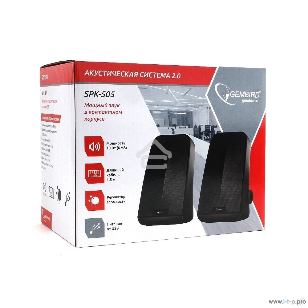 Акустическая система Gembird SPK-505, черный, 10 Вт, рег. громкости, USB-питание