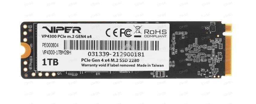 Накопитель SSD Patriot Viper VP4300 Lite, 1Tb, PCIe 4.0 x4, M.2 2280, NVMe, R/W 7400/6400, с радиатором