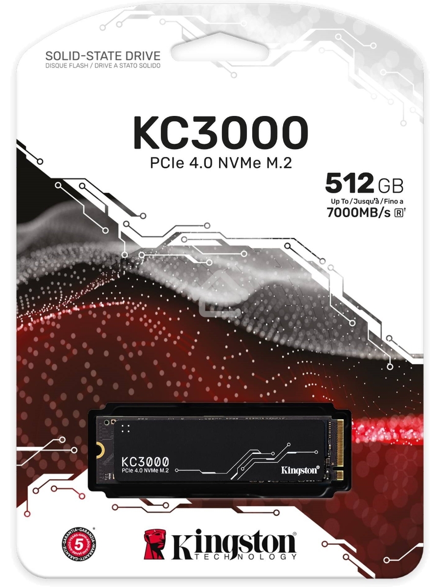 Накопитель SSD Kingston 512Gb M.2 KC3000 <SKC3000S/512G> (PCI-E 4.0 x4, up to 7000/3900Mbs, 3D TLC, NVMe, 400TBW, Phison E18, 22х80mm, LP heatsink)
