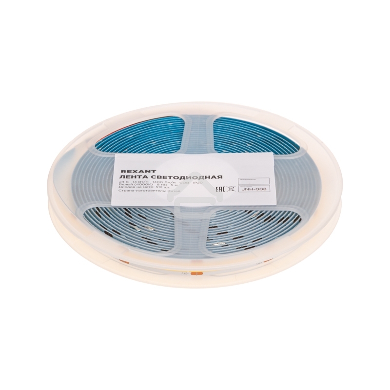 Лента светодиодная Rexant 24В, COB 14Вт/м, 512 LED/м, 4000К, 8мм, 5м, IP20