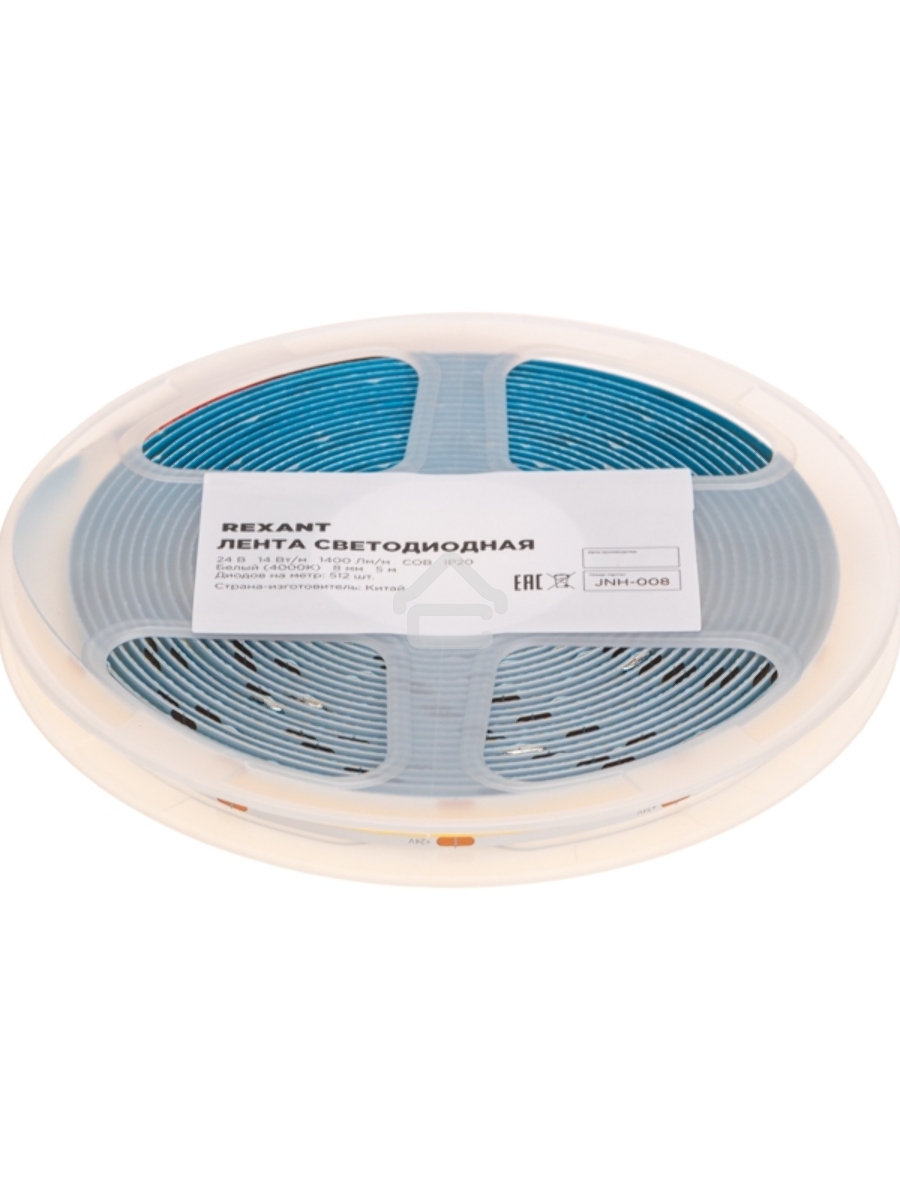 Лента светодиодная 24В, COB 14Вт/м, 512 LED/м, 4000К, 8мм, 5м, IP20 Rexant