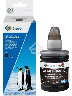 Чернила G&G GG-GI-490BK GI-490 черный пигментный 140мл для Canon Pixma G1400/G2400/G3400/G4400