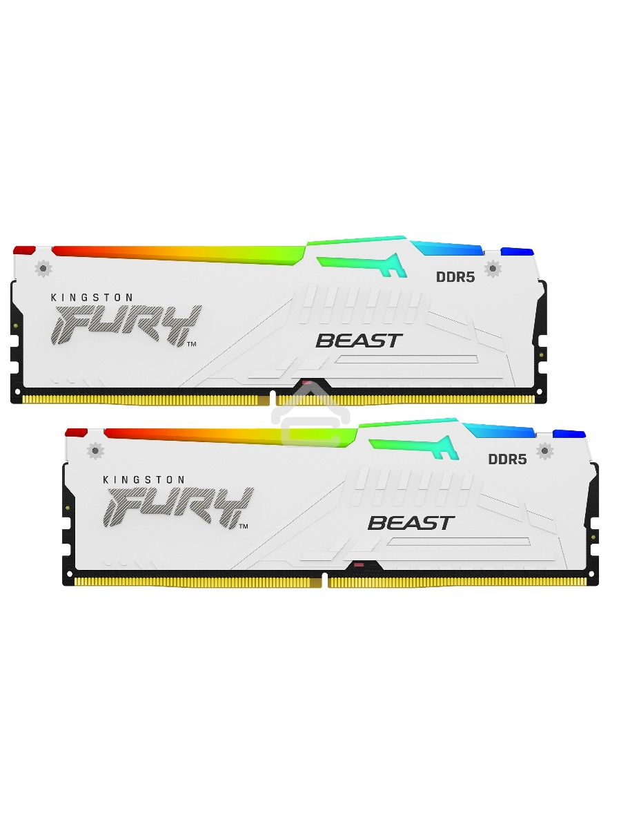 Оперативная память Kingston Fury Beast, DDR5, 32GB (2x16GB), 5200MHz, CL40, DIMM, с радиаторами, RGB, белый