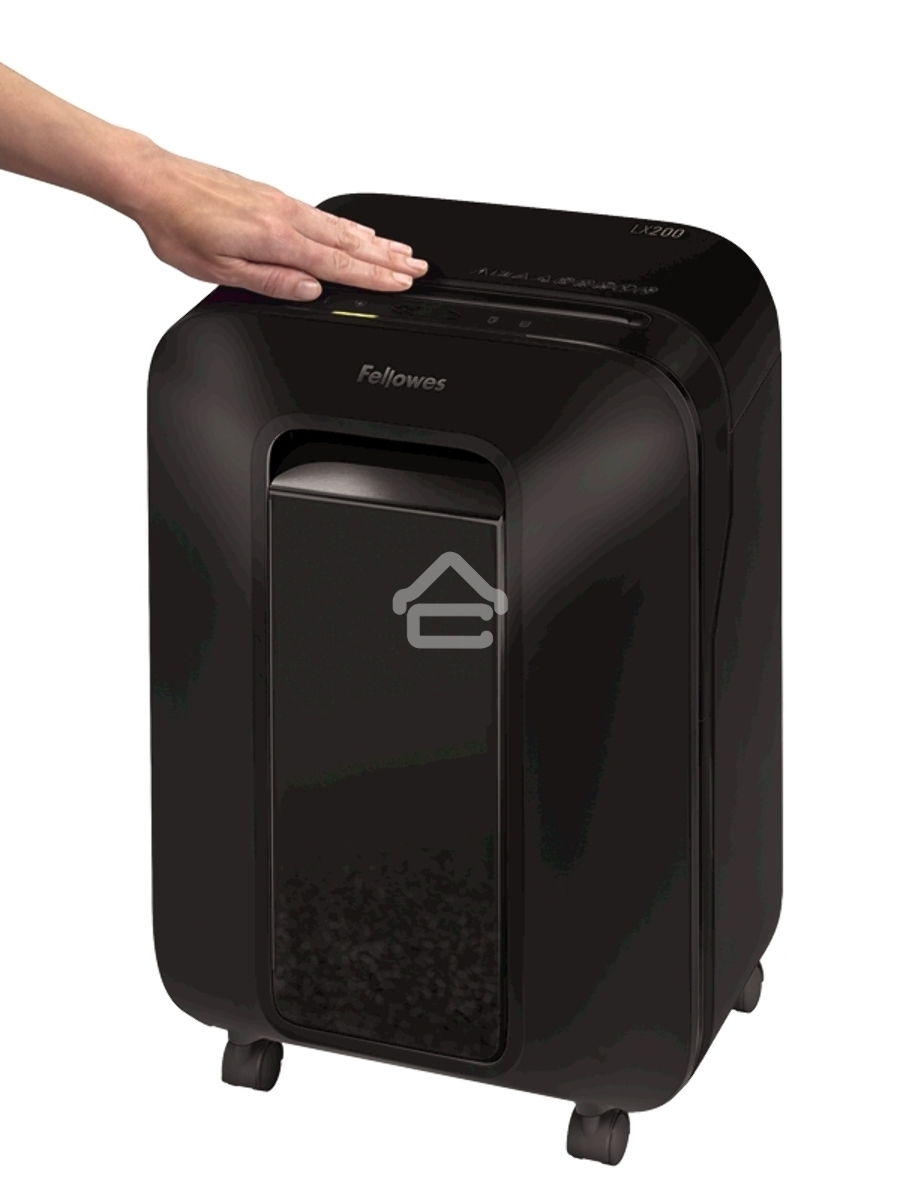 Шредер Fellowes PowerShred LX200 черный (секр.P-4)/перекрестный/12лист./22лтр./скрепки/скобы/пл.карты