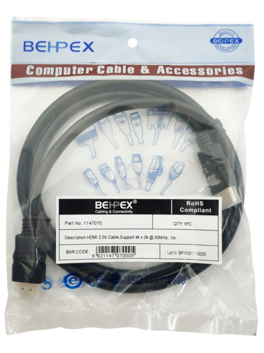 Кабель видео HDMI (m)/HDMI (m) 1м. черный