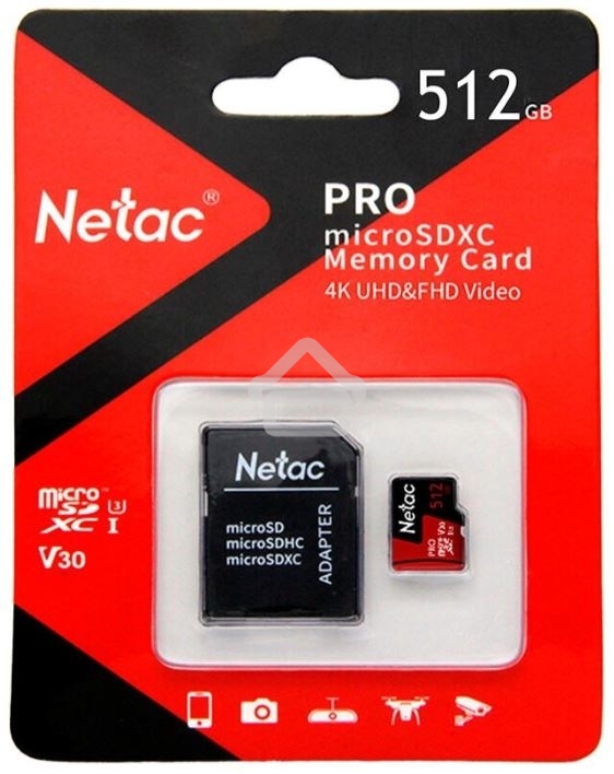 Карта MicroSD card Netac P500 Extreme Pro 512GB, retail version w/SD adapter