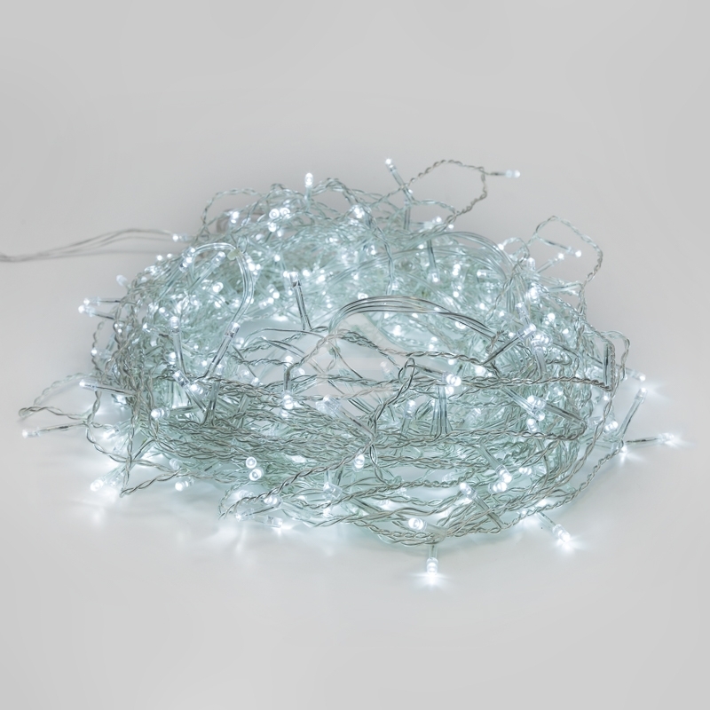 Гирлянда светодиодная универсальная 100 LED БЕЛЫЙ 10 метров, прозрачный ПВХ, с контроллером
