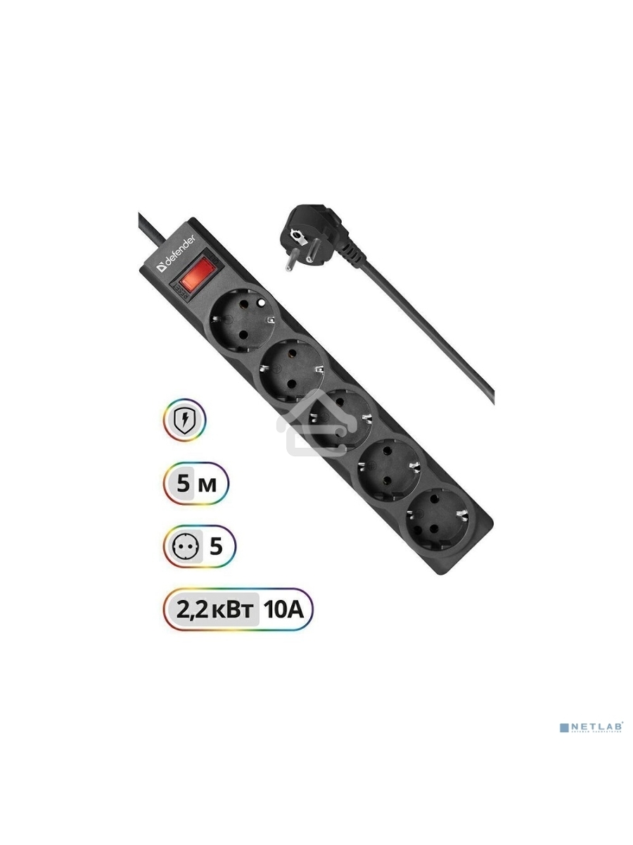 Сетевой фильтр Defender5M ES LARGO 5OUTL.