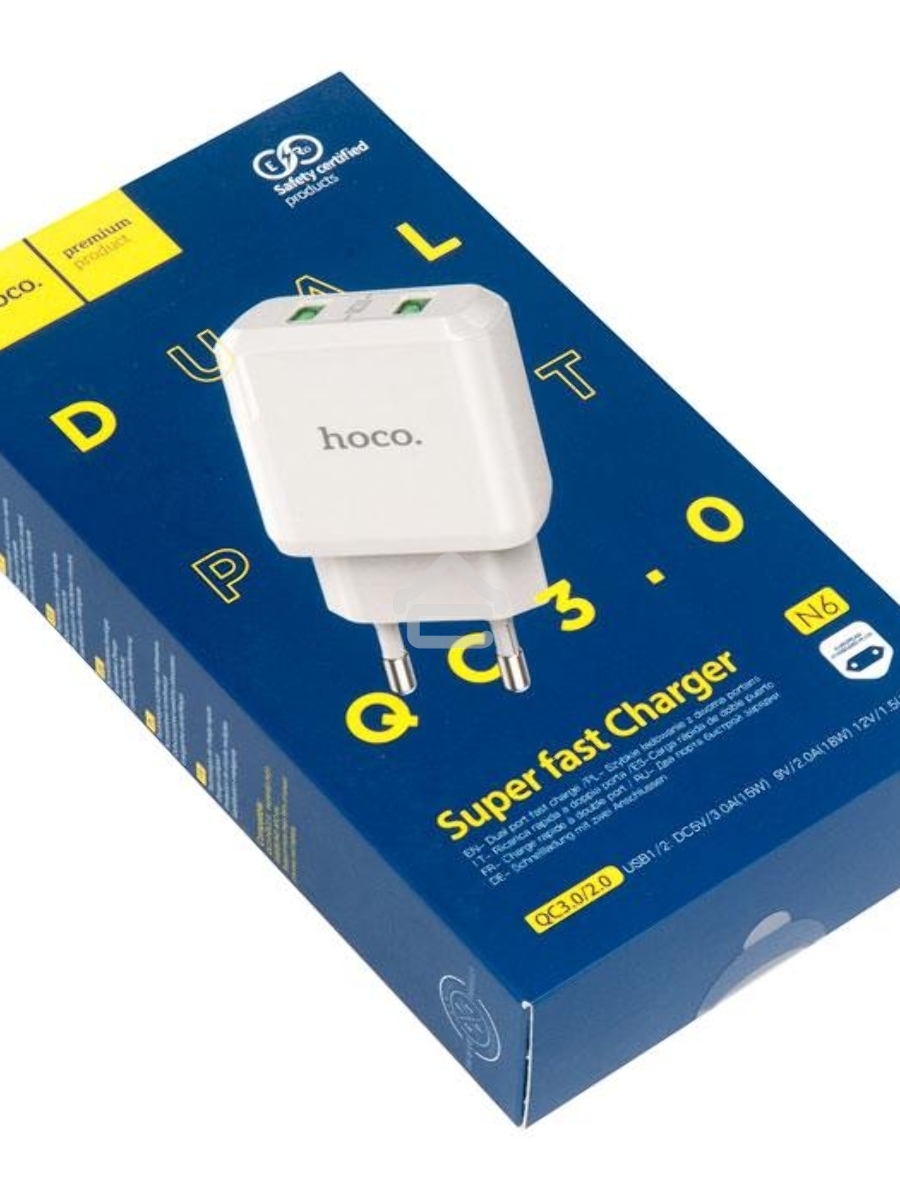 Зарядное устройство HOCO N6 Charmer QC3.0, 18W, два порта USB, 5V, 3.0A, белый
