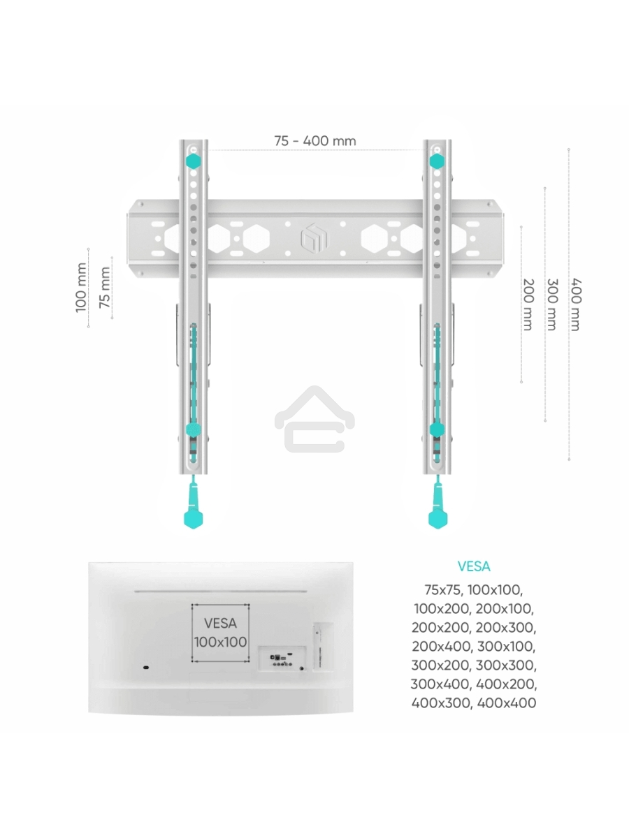 Кронштейн ONKRON TM5W / 32-65'' макс 400*400 наклон +12º от стены: 35-145мм, макс вес 68,2кг, встр уровень, белый