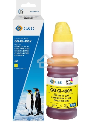 Чернила G&G GG-GI-490Y GI-490 желтый 70мл для Canon Pixma G1400/G2400/G3400/G4400
