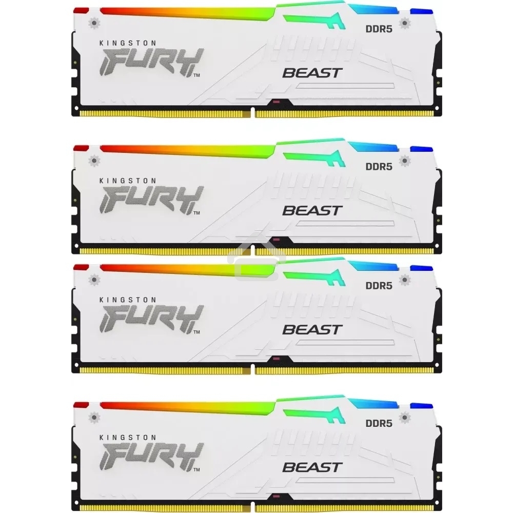 Оперативная память Kingston Fury Beast, DDR5, 128GB (4x32 GB), 5200 MHz, CL40, радиатор, RGB, белый