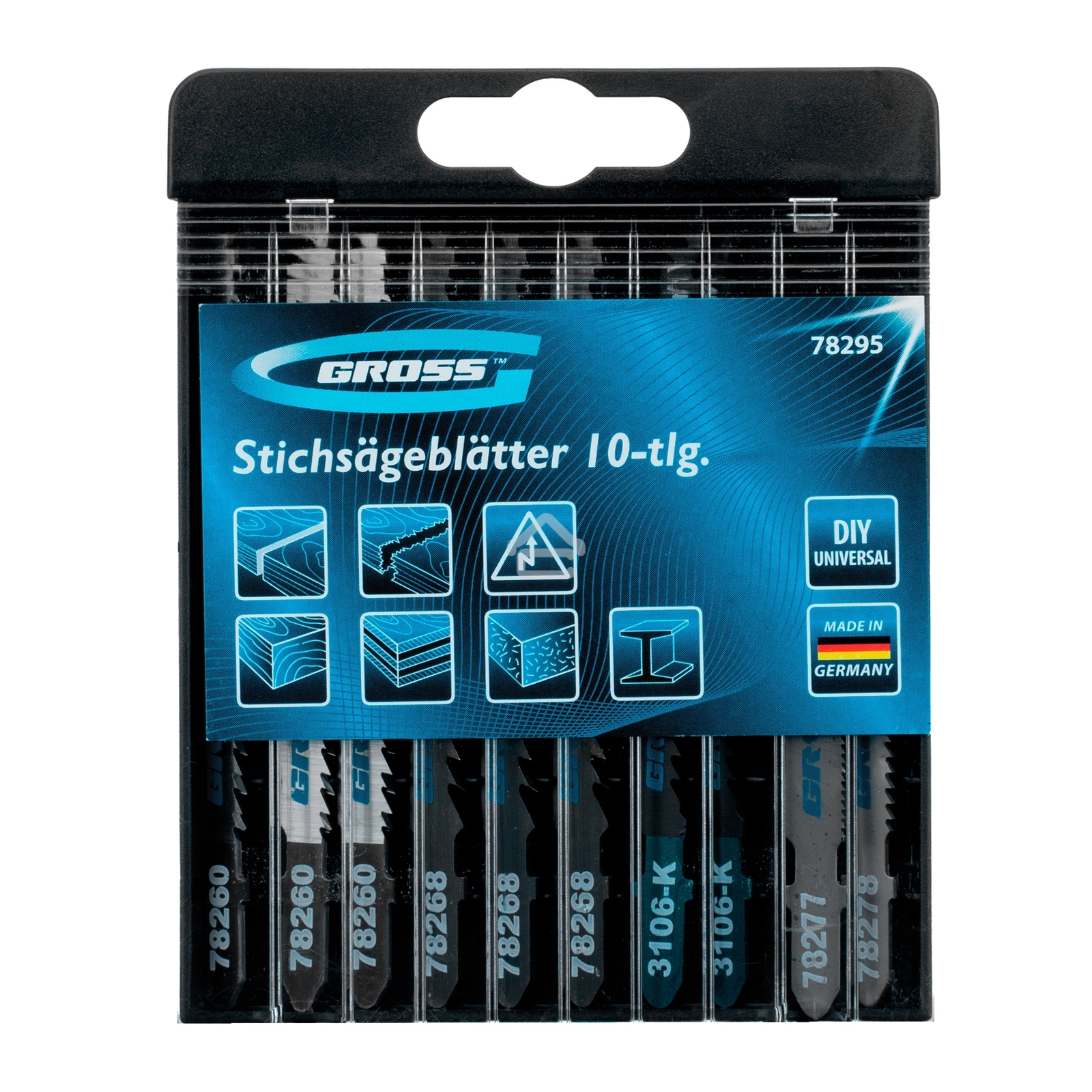 Набор полотен GROSS для электролобзика универсальный, 10шт., DIY, пластиковый кейс 78295