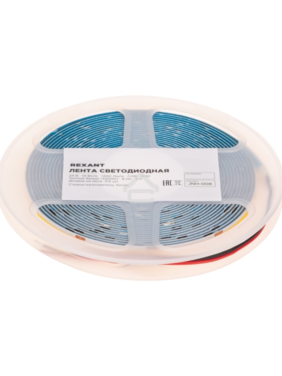 Лента светодиодная 24В, COB 14Вт/м, 512 LED/м, 3000К, 8мм, 5м, IP20 Rexant