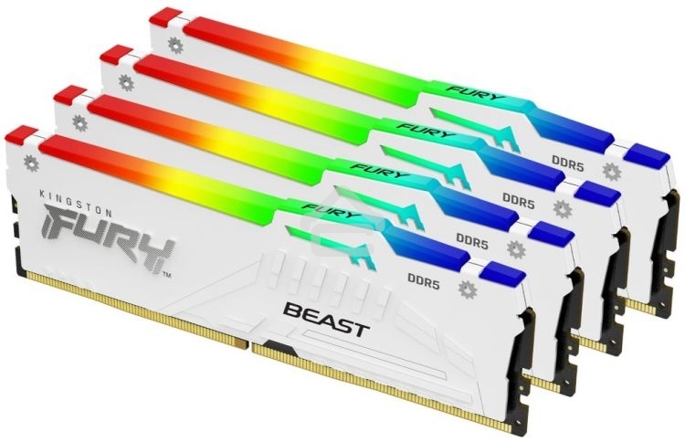 Оперативная память Kingston Fury Beast, DDR5, 128GB (4x32 GB), 5200 MHz, CL40, радиатор, RGB, белый