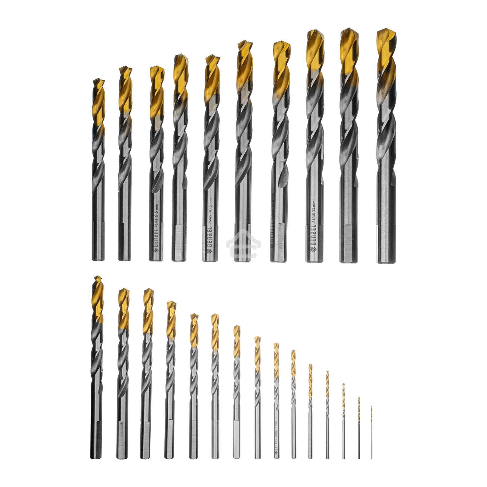 Набор сверл по металлу Denzel 1-13 мм, Р6М5-TiN, Golden Tip, 25 шт 723009