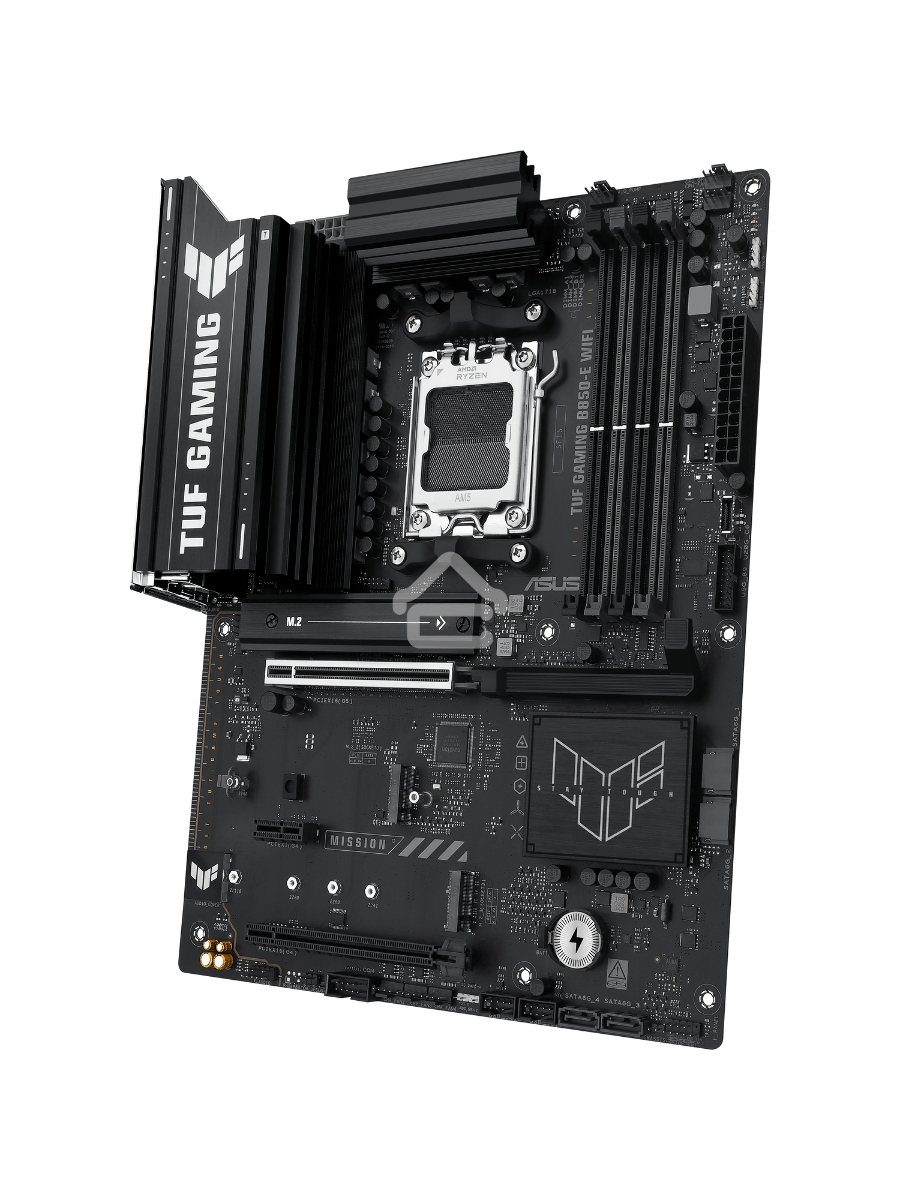 Материнская плата ASUS TUF Gaming B850-E WiFi, AM5, AMD B850, 4xDDR5, 4xSATA, 3xM.2, 1xPCIe 5.0 x16, 1xPCIe 4.0 x16, 1xPCIe x1, 1xDP, 1xHDMI, 2xUSB-C (1x10Gbps, 1x20Gbps), 3xUSB-A 5Gbps, 3xUSB-A 2.0, 1x2.5Gb LAN, Wi-Fi 6E, Bluetooth 5.3, 3x3.5 мм, 7.1, AT