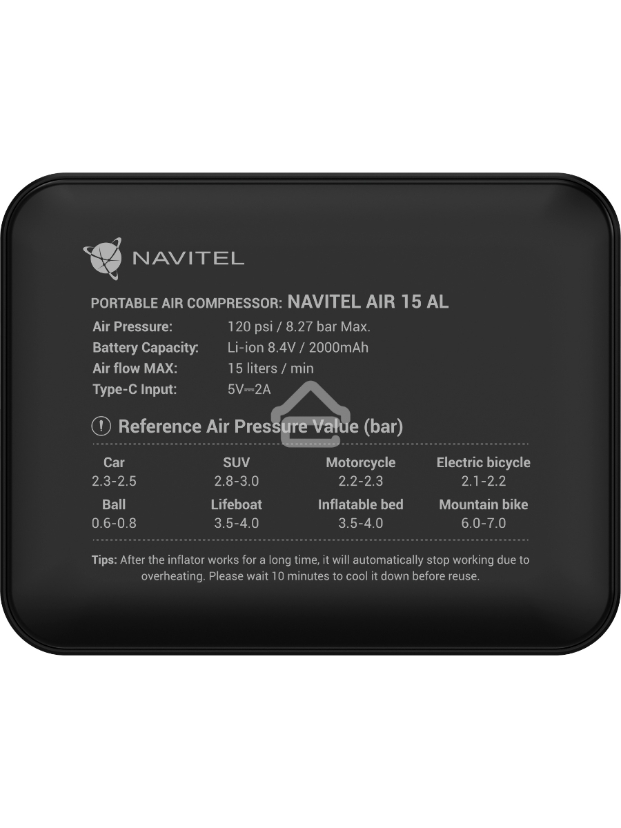 Автомобильный компрессор Navitel AIR 15 AL 15л/мин шланг 0.260м