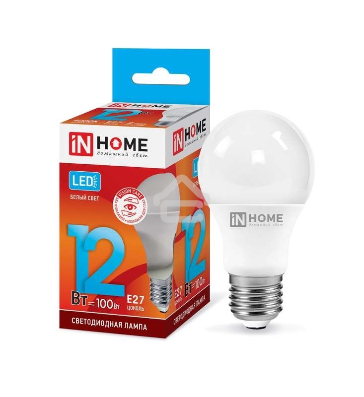 Лампа светодиодная LED-A60-VC 12Вт 230В E27 4000К 1080лм IN HOME 4690612020242