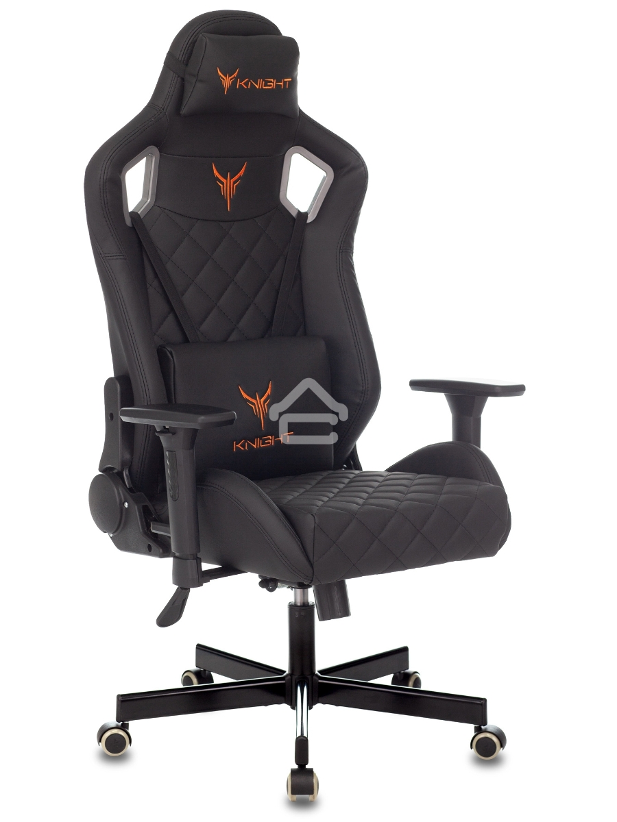 Кресло игровое Knight OUTRIDER черный, ромбик, эко.кожа, с подголов. крестовина металл