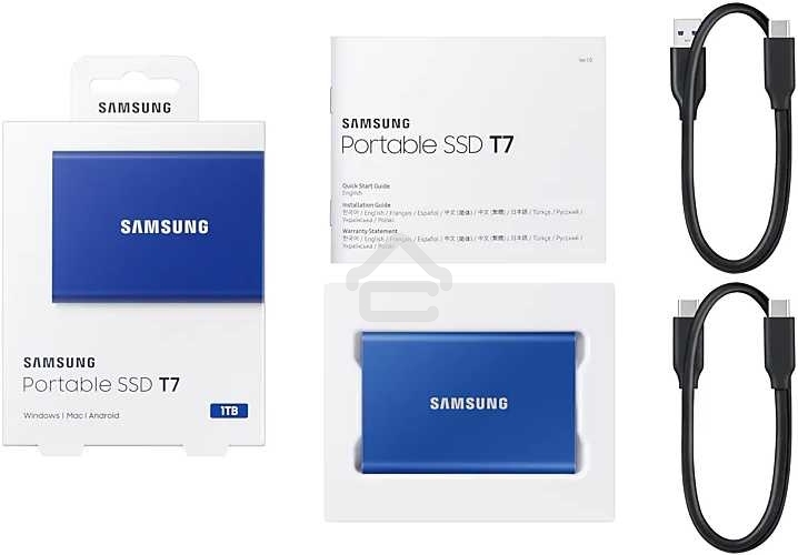 Внешний SSD Samsung T7, 1TB, USB 3.2 Gen 2 Type-C, R/W 1050/1000, синий
