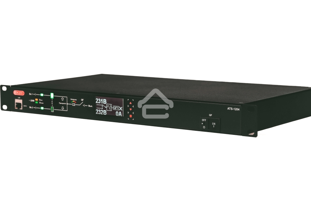 Автоматический ввод резерва ELEMY RACK ATS, 1U, 220В, 16А, OLED, Ethernet, in (2) C20, out (1) C19 (9) C13