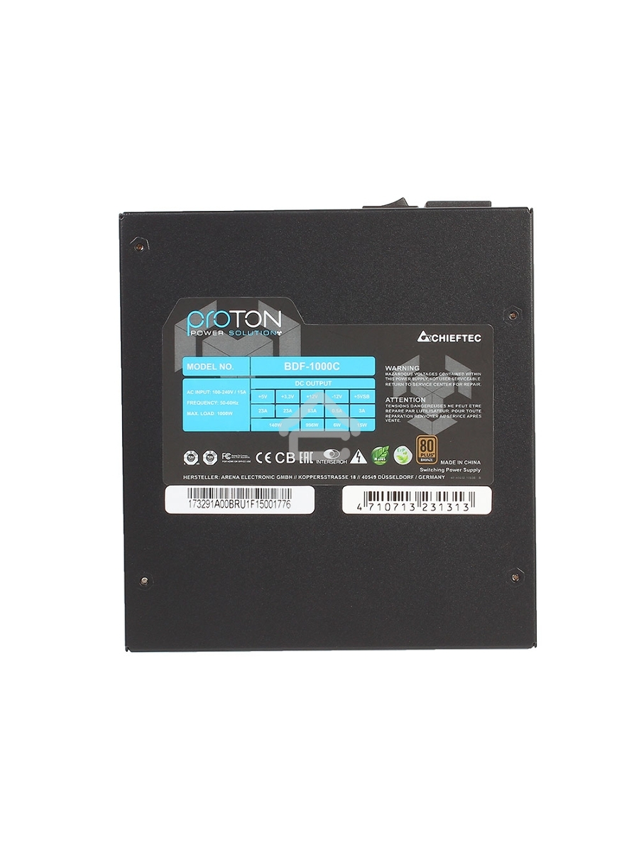 Блок питания Chieftec BDF-1000C, 1000Вт, 80 PLUS Bronze, 140мм, модульный, черный