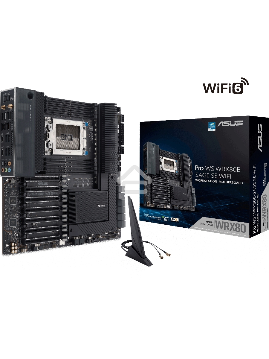 Материнская плата ASUS Pro WS WRX80E-SAGE SE WIFI, sWRX8, AMD WRX80, 8xDDR4, 8xSATA, 3xM.2, 7xPCI-E 4.0 x16, 2x 10Gb LAN, 8xUSB-A 3.2 Gen 2, 5x3.5 мм, 7.1, E-ATX