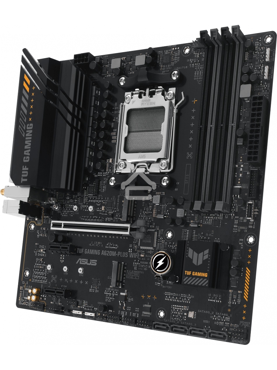 Материнская плата ASUS TUF GAMING A620M-PLUS WIFI, AM5, AMD A620, 4xDDR5, 4xSATA, 2xM.2, 1xPCIe 4.0 x16, 2xPCIe x1, 2xDP, 1xHDMI, 1x 2.5Gb LAN, 4xUSB-A 2.0, 2xUSB-A 3.2 Gen 1, 3x3.5 мм, 7.1, mATX