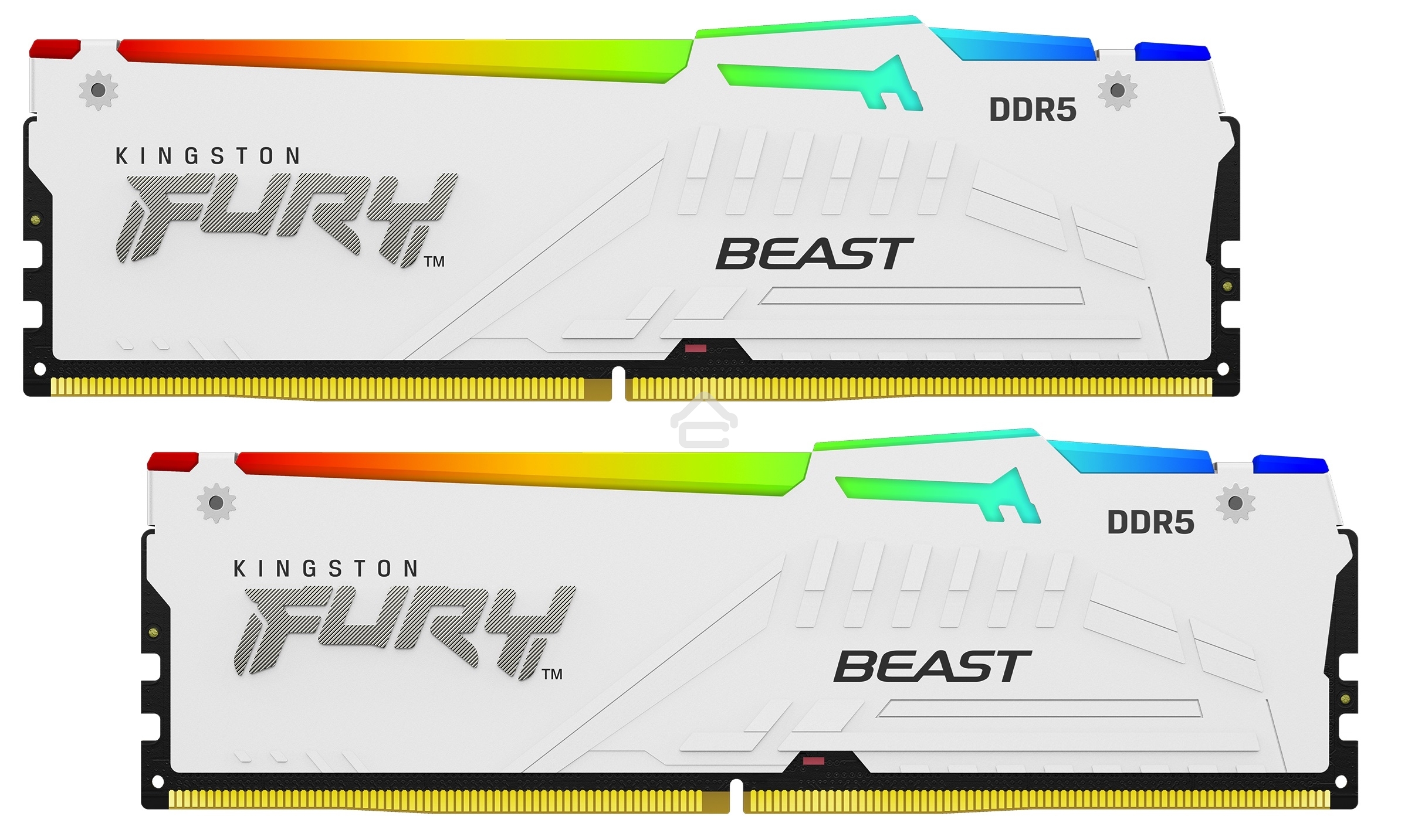 Оперативная память Kingston Fury Beast, DDR5, 32Gb (2x16Gb), 5600MHz, CL40, DIMM, с радиаторами, RGB, белый