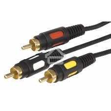 Шнур Rexant 3 RCA - 3 RCA, длина 1,5 м етра, черный (GOLD)