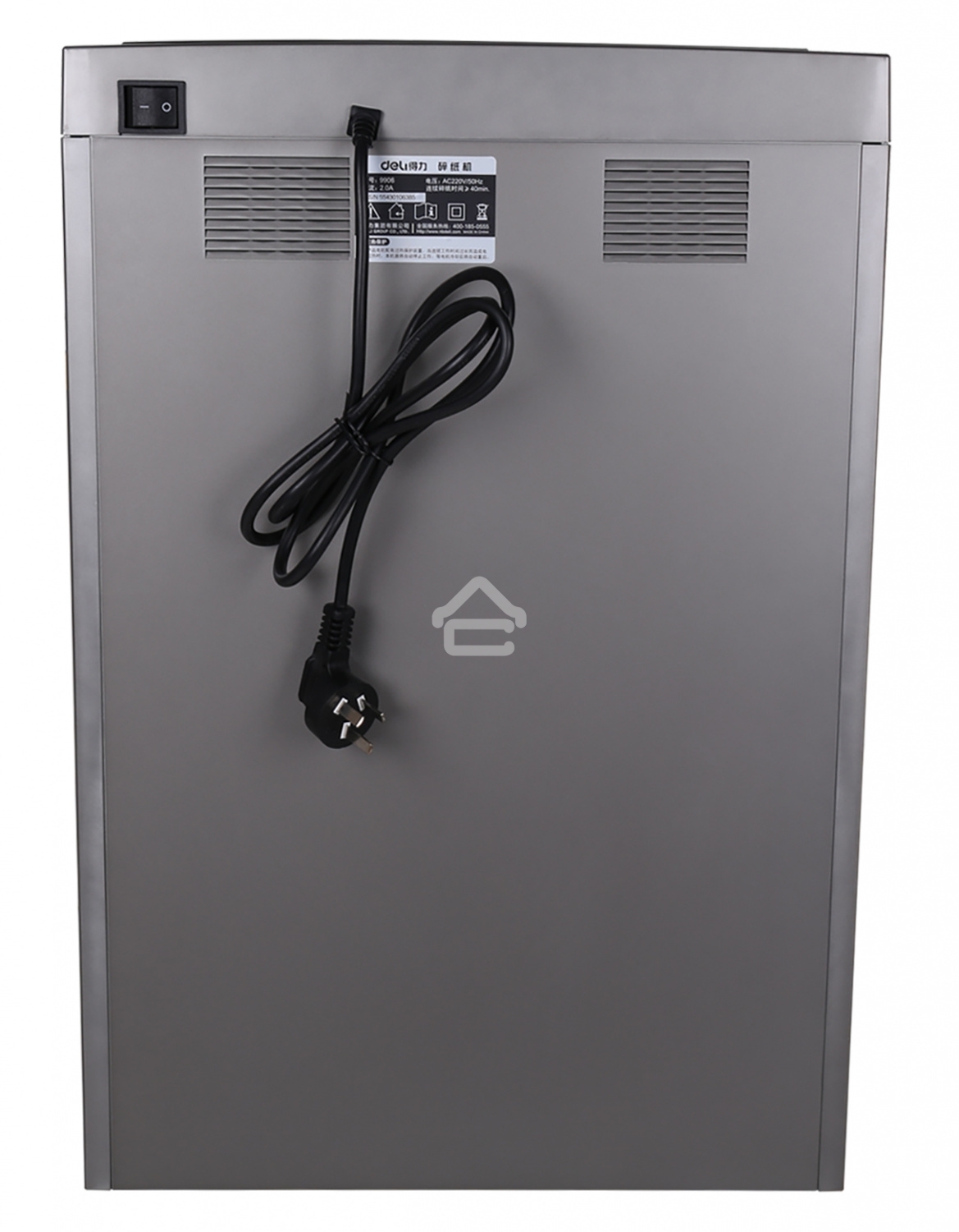 Шредер Deli 9907 серебристый с автоподачей (секр.P-4)/фрагменты/8лист./20лтр./скрепки/скобы/пл.карты/CD