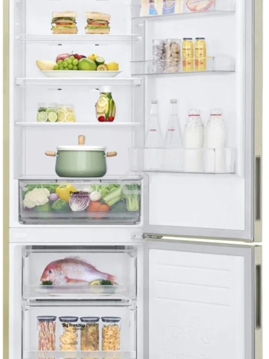 Холодильник LG GA-B509CESL бежевый глянцевый двухкамерный 277/107л морозилка снизу, No Frost