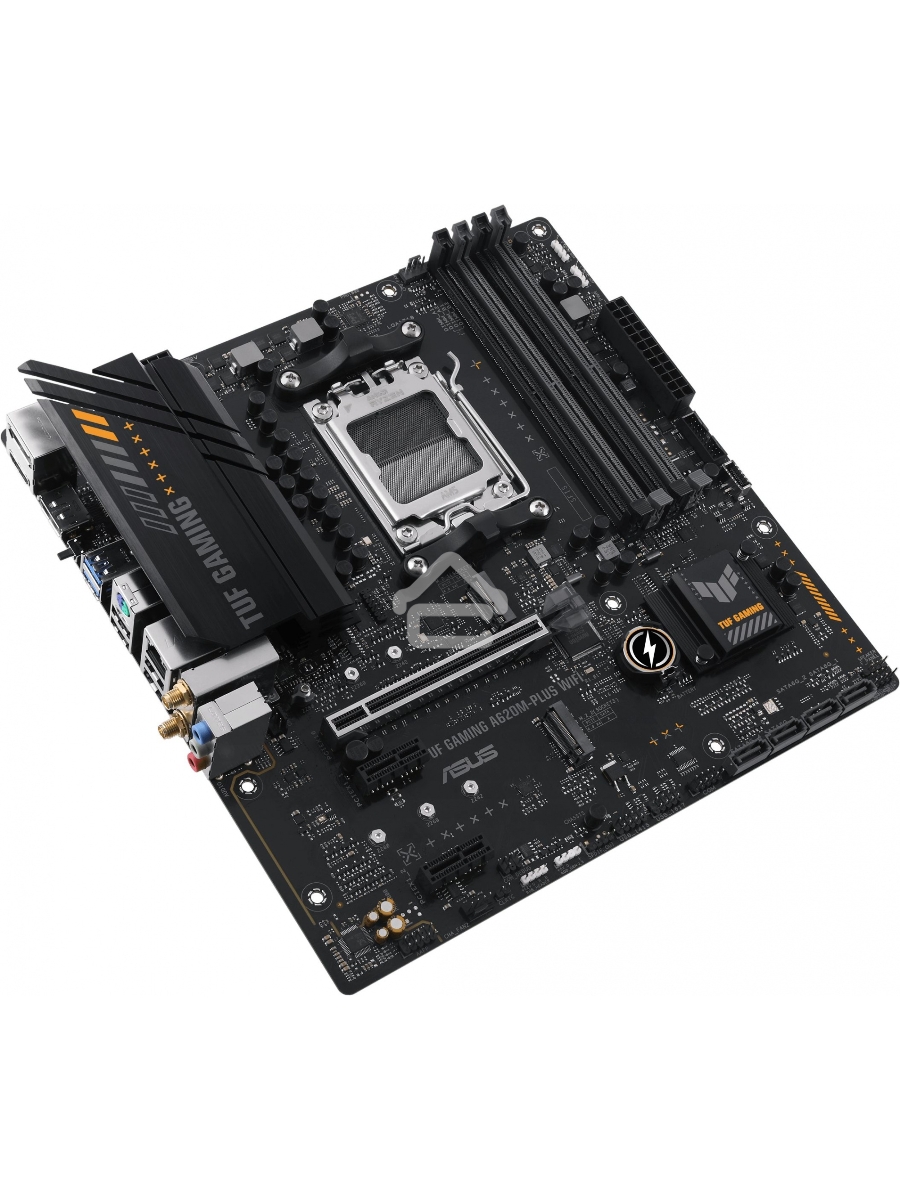 Материнская плата ASUS TUF GAMING A620M-PLUS WIFI, AM5, AMD A620, 4xDDR5, 4xSATA, 2xM.2, 1xPCIe 4.0 x16, 2xPCIe x1, 2xDP, 1xHDMI, 1x 2.5Gb LAN, 4xUSB-A 2.0, 2xUSB-A 3.2 Gen 1, 3x3.5 мм, 7.1, mATX