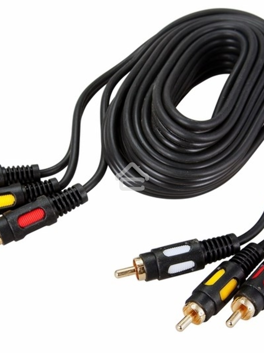Шнур 3 RCA - 3 RCA, длина 1,5 метра, черный (GOLD) Rexant